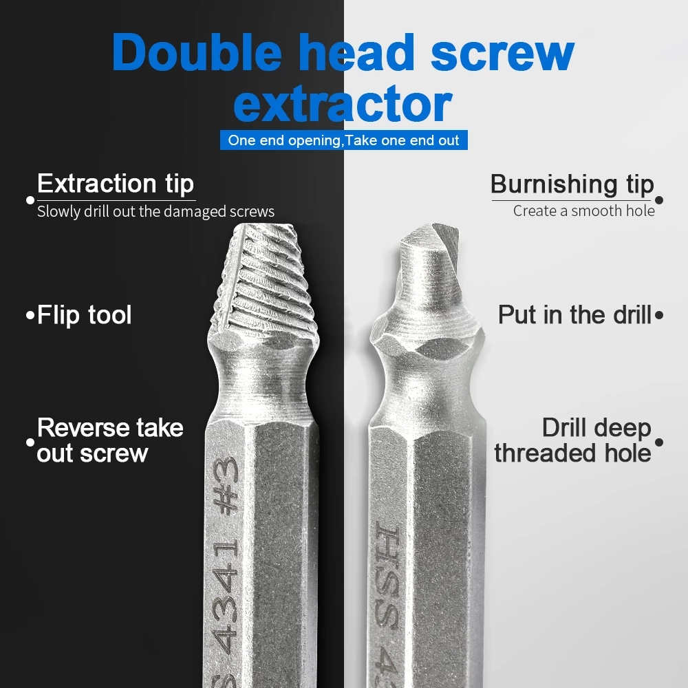 6 PCS HSS Damaged Screw Extractor Drill Stripped Screw Extractor Remover Set Double Ended Broken Screw Bolt Demolition