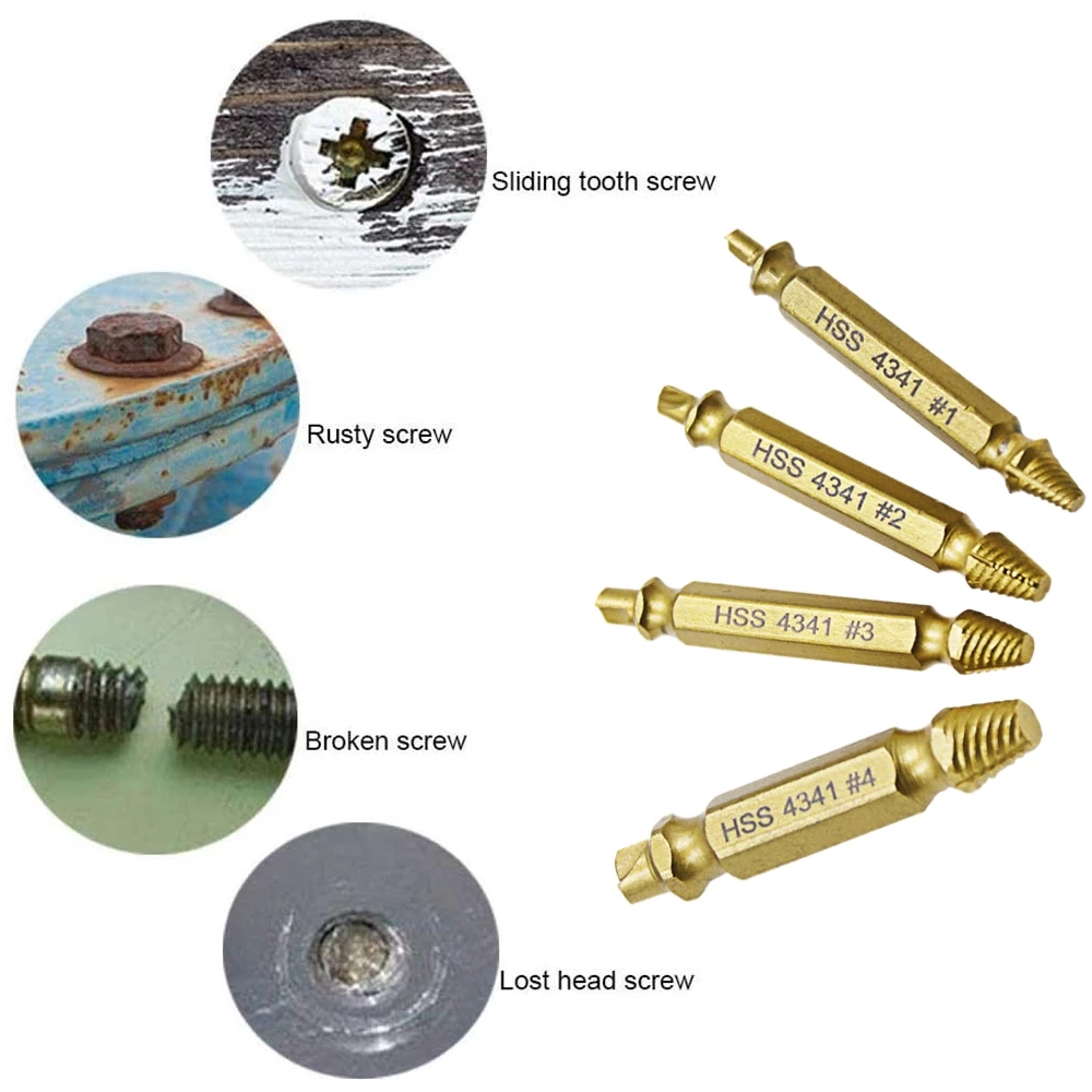 6 PCS HSS Damaged Screw Extractor Drill Stripped Screw Extractor Remover Set Double Ended Broken Screw Bolt Demolition