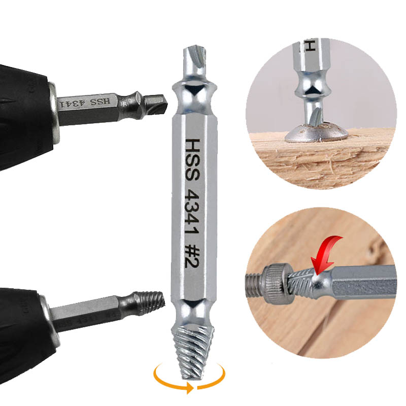 6 PCS HSS Damaged Screw Extractor Drill Stripped Screw Extractor Remover Set Double Ended Broken Screw Bolt Demolition
