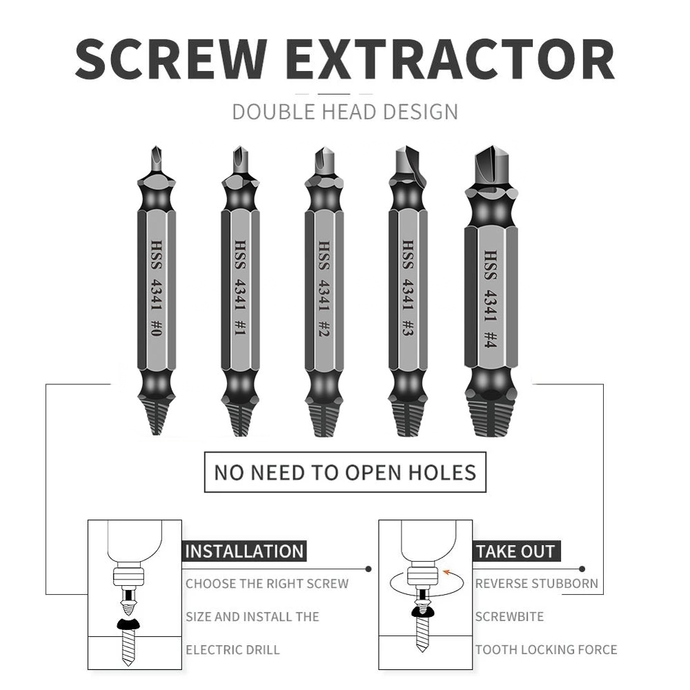 6 PCS HSS Damaged Screw Extractor Drill Stripped Screw Extractor Remover Set Double Ended Broken Screw Bolt Demolition