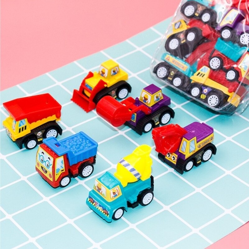6 PCS Mini Inertial Pull Back Engineering Car Plastic Friction Vehicle Truck Model Toy For Children Boy Girl Birthday