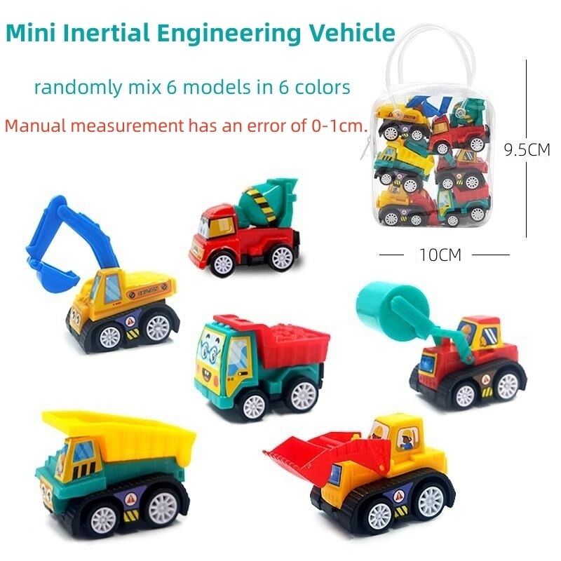 6 PCS Mini Inertial Pull Back Engineering Car Plastic Friction Vehicle Truck Model Toy For Children Boy Girl Birthday