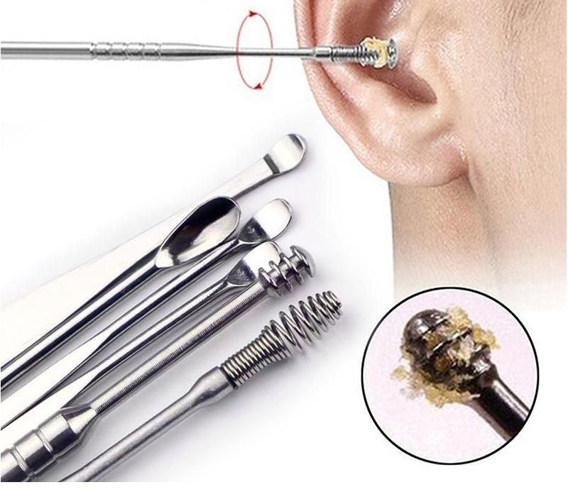 6 Pcs Stainless Steel Earpick Set Ear Vax Remover Double Headed Spiral Cleaning Tools Curette Spoon Care