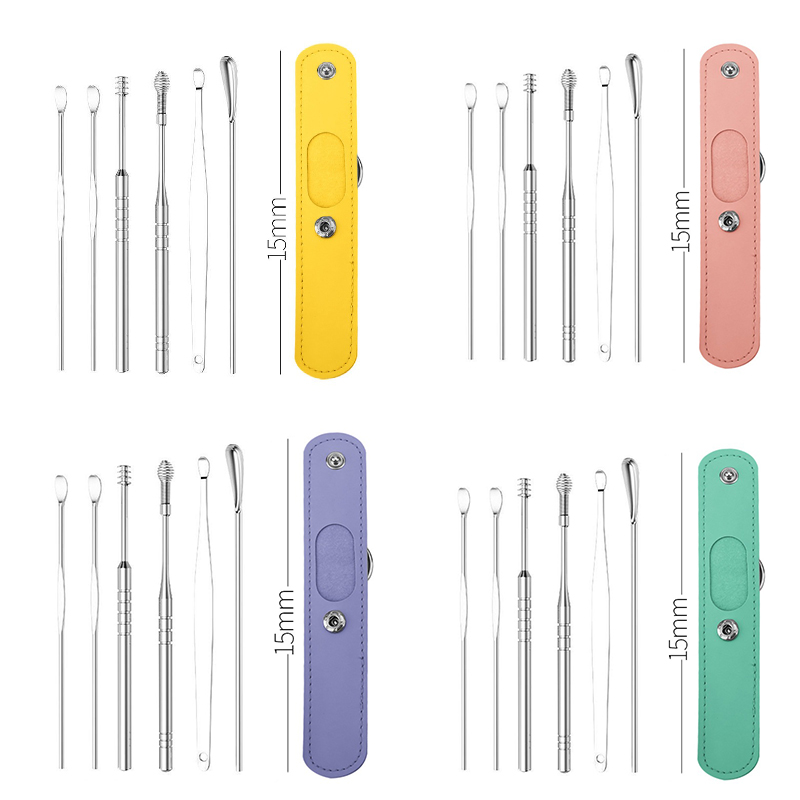 6 Pcs Stainless Steel Earpick Set Ear Vax Remover Double Headed Spiral Cleaning Tools Curette Spoon Care