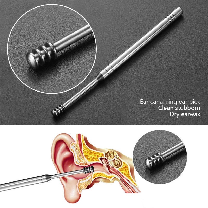6 Pcs Stainless Steel Earpick Set Ear Vax Remover Double Headed Spiral Cleaning Tools Curette Spoon Care