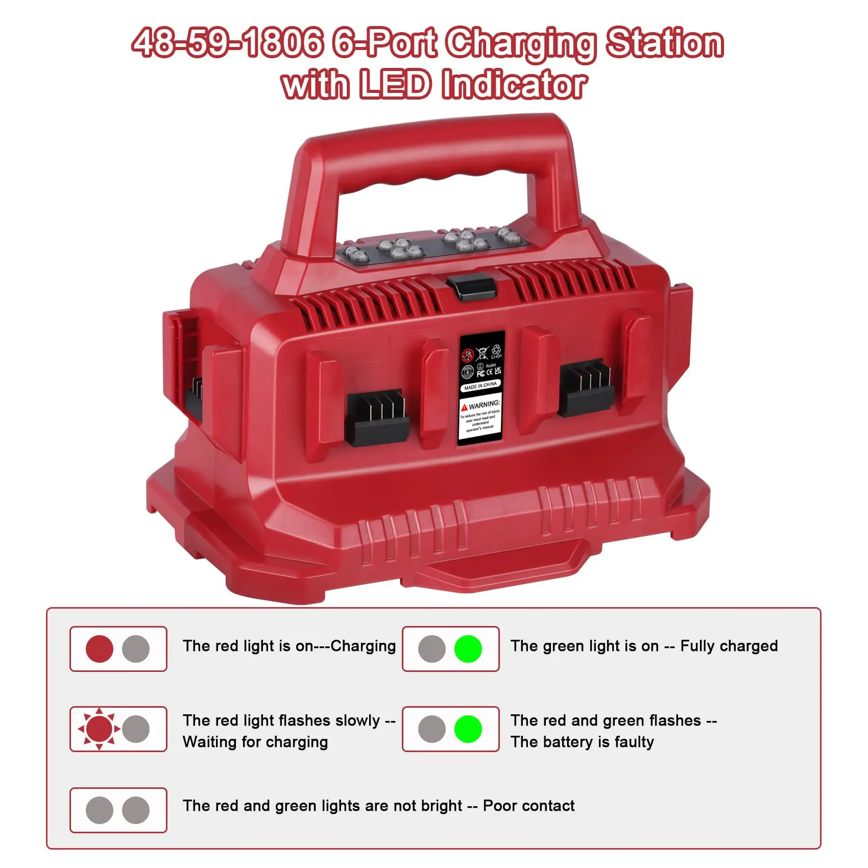 6 Port Charger for Milwaukee M18 Battery,M18 Charger Station 48-59-1806,Compatible for Milwaukee 18V Battery,with LED 6 Port Charger for Milwaukee M18 Battery,M18 Charger Station 48-59-1806,Compatible for Milwaukee 18V Battery,with LED