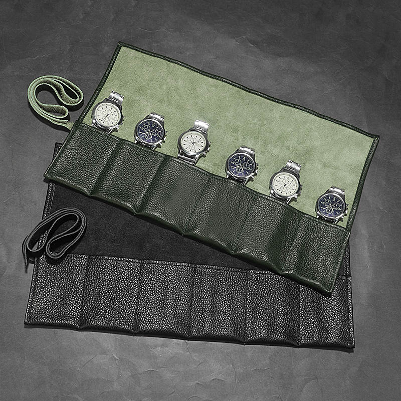 6 Slots Leather Watch Roll Organizer 6 Slots Leather Watch Roll Organizer