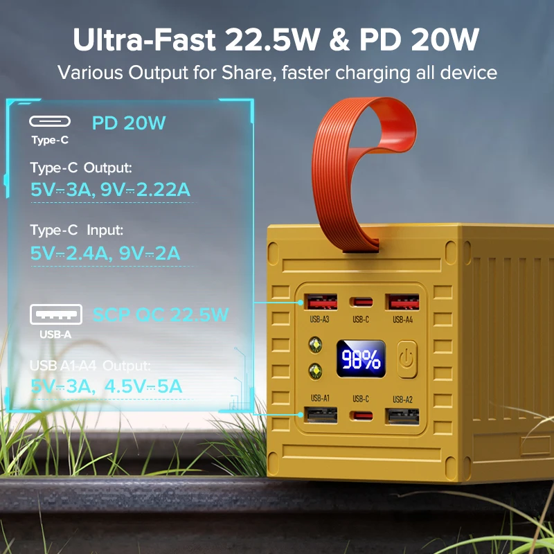 60,000mAh Power Bank 22.5W PD QC 3.0 Charger Powerbank Large Battery Capacity Power Station Fast Charging