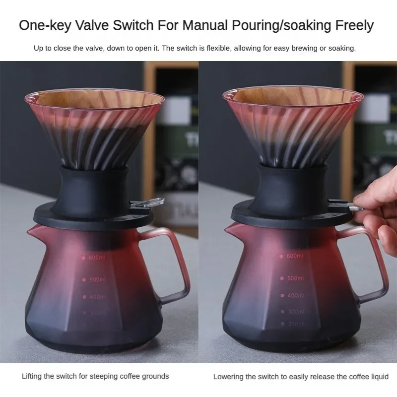600ml Immersion Dripper Switch Glass Pour Over Coffee Maker, V-Shape Drip Coffee Dripper and Filters, Hold 3-4 Cups 600ml Immersion Dripper Switch Glass Pour Over Coffee Maker, V-Shape Drip Coffee Dripper and Filters, Hold 3-4 Cups
