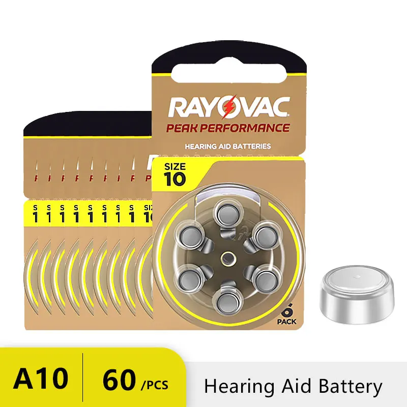 60Pcs Hearing Aid Batteries 10 A10 ZA10 10A P10 PR70 Rayovac Peak High Performance Zinc Air Battery For Mini Digital