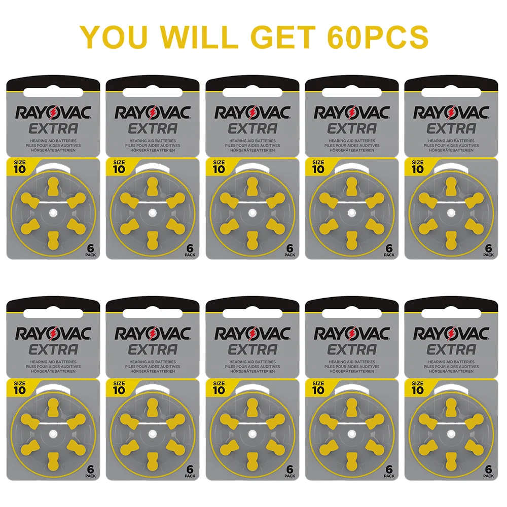 60PCS Hearing Aid Batteries Rayovac Extra Battery A10 10A PR70 Size 10 High Performance Zinc Air Battery For Digital