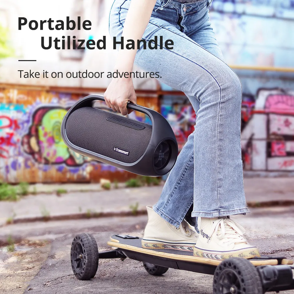 60W Bluetooth Speaker with Lossless Hi-Res Audio Heavy Bass App Control Portable Handle for Party
