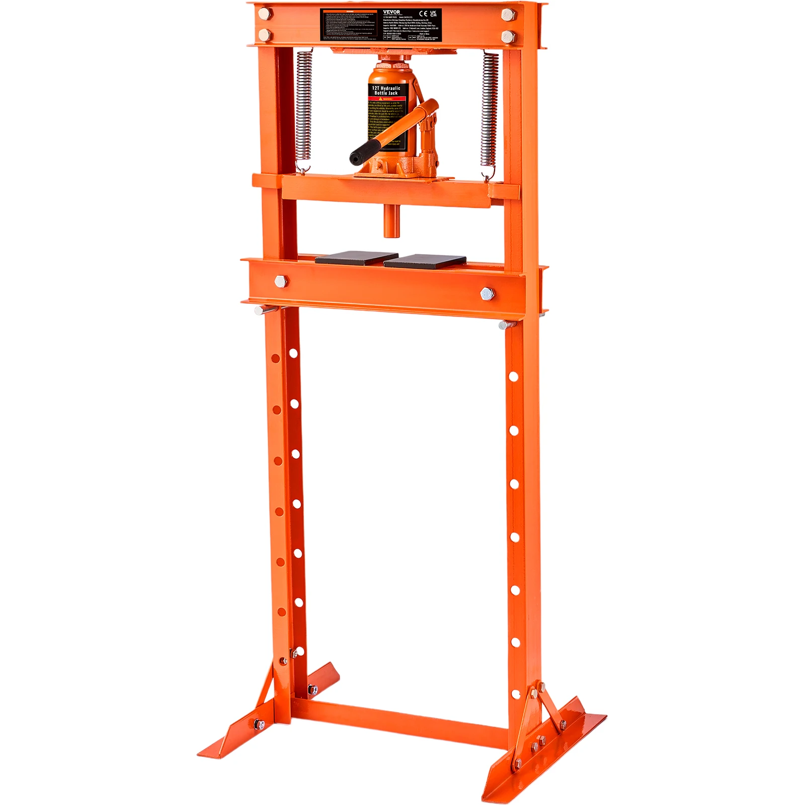 6/12 Ton Hydraulic H-Frame Garage Floor Adjustable Shop Press with Plates 6T/12T Orange for Garages or Professional 6/12 Ton Hydraulic H-Frame Garage Floor Adjustable Shop Press with Plates 6T/12T Orange for Garages or Professional