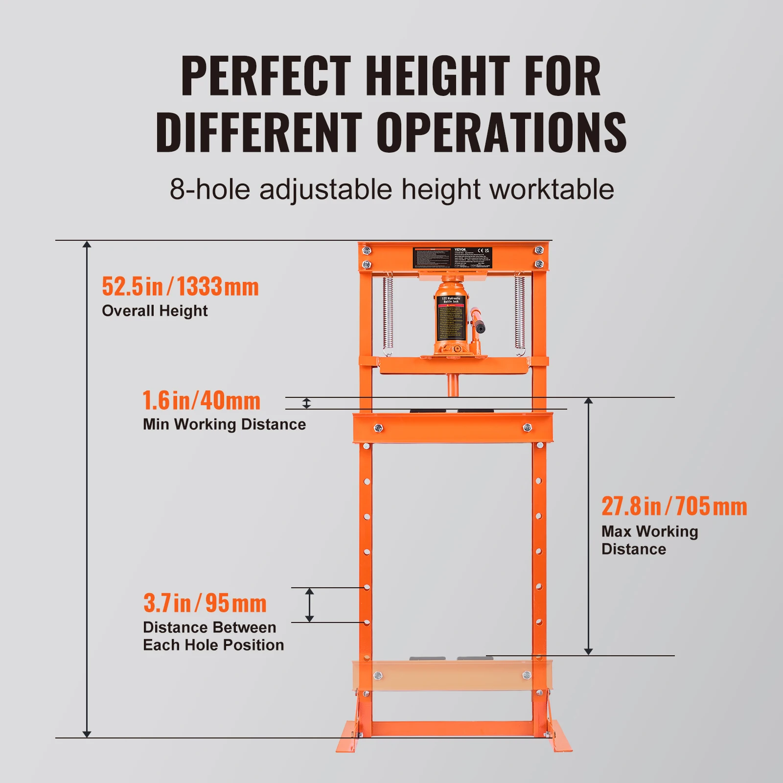 6/12 Ton Hydraulic H-Frame Garage Floor Adjustable Shop Press with Plates 6T/12T Orange for Garages or Professional
