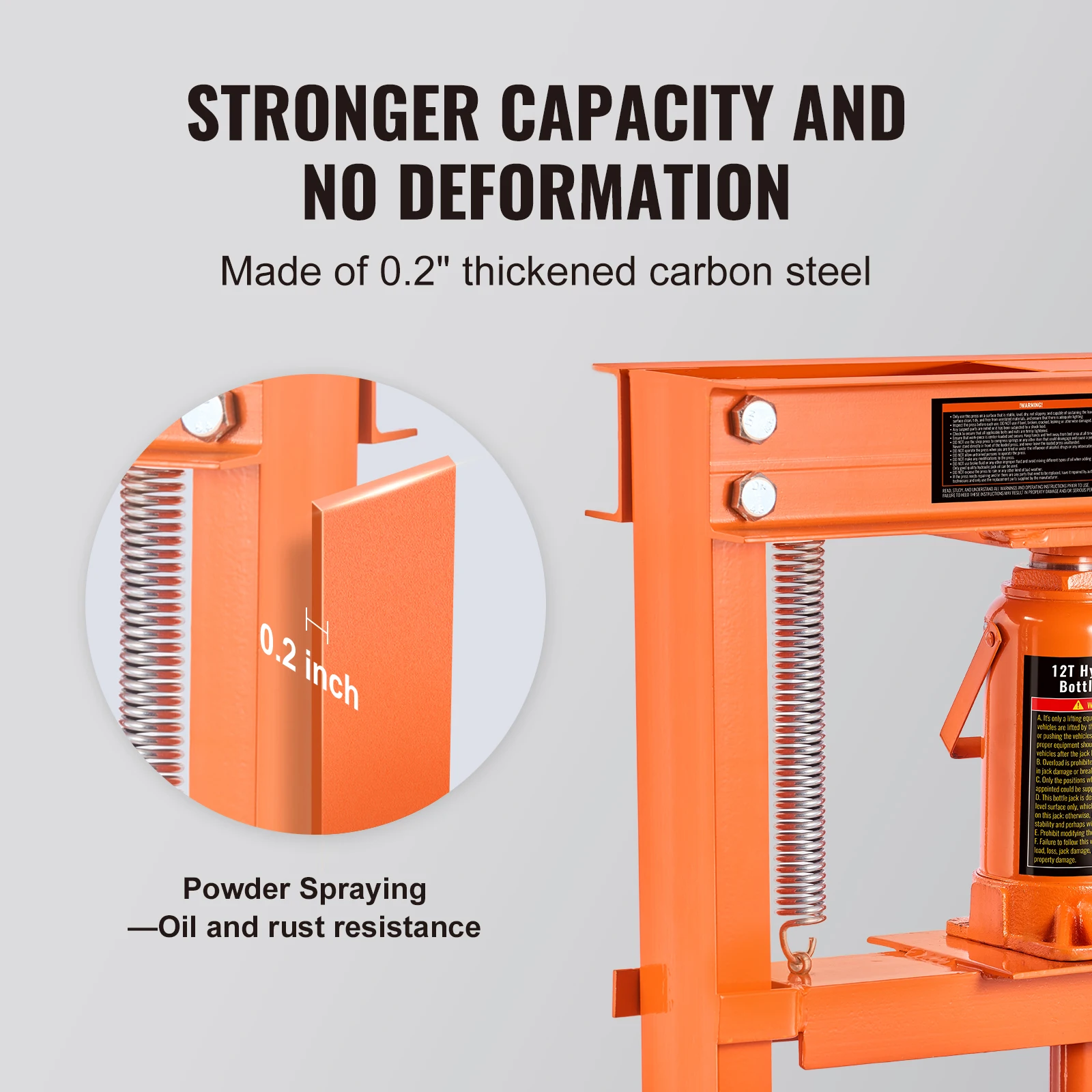 6/12 Ton Hydraulic H-Frame Garage Floor Adjustable Shop Press with Plates 6T/12T Orange for Garages or Professional