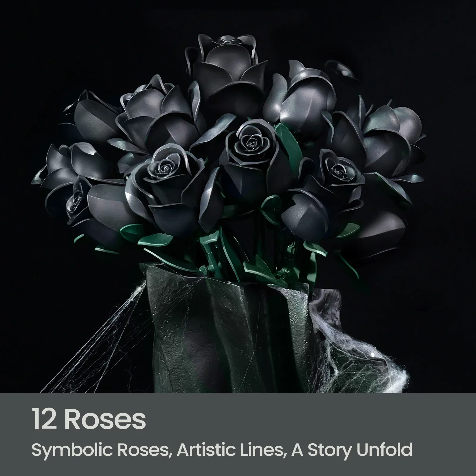 623pcs 12 Black Roses Building Block Set Plant Bouquet High Quality Simulated Roses Flowers Gothic Decoration
