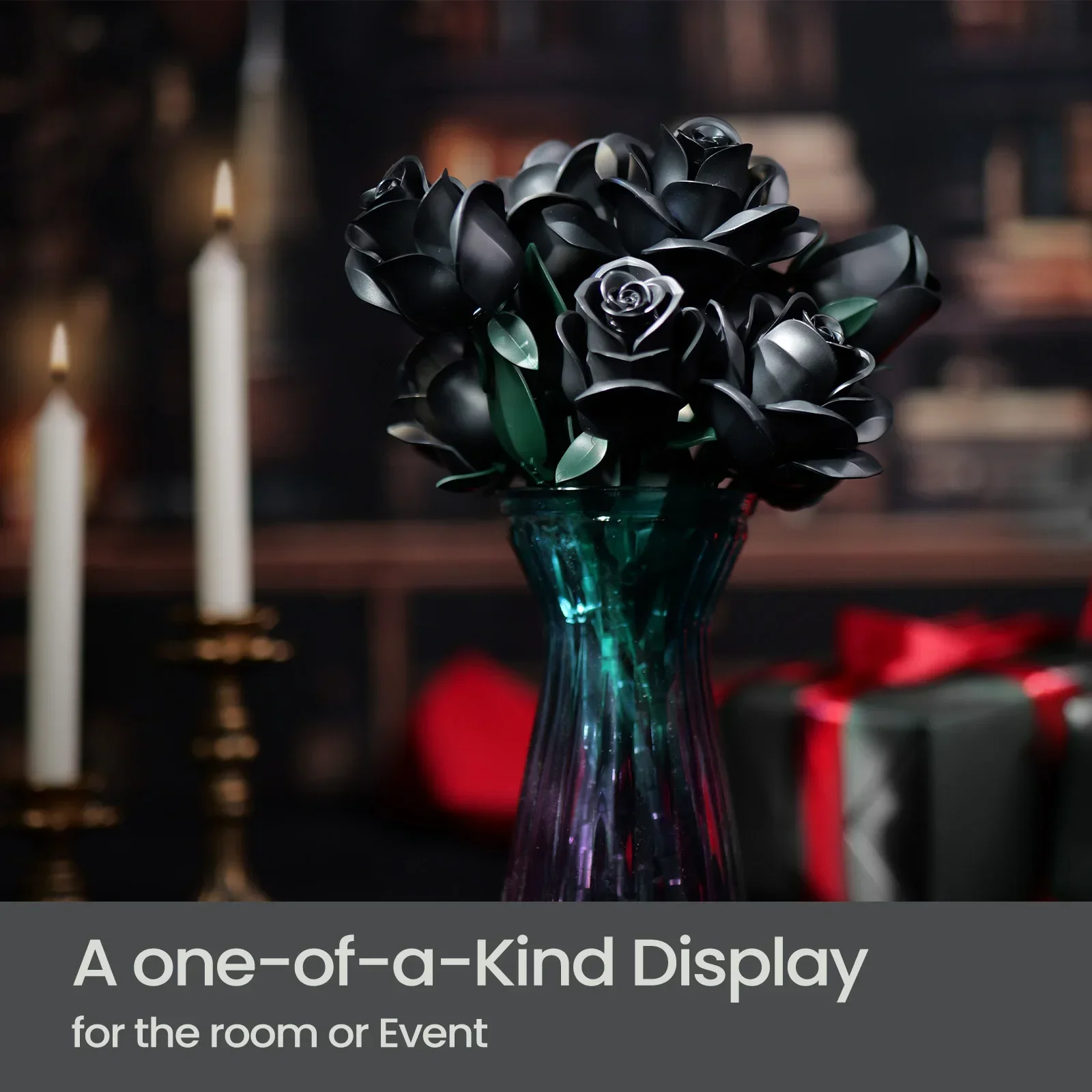 623pcs 12 Black Roses Building Block Set Plant Bouquet High Quality Simulated Roses Flowers Gothic Decoration