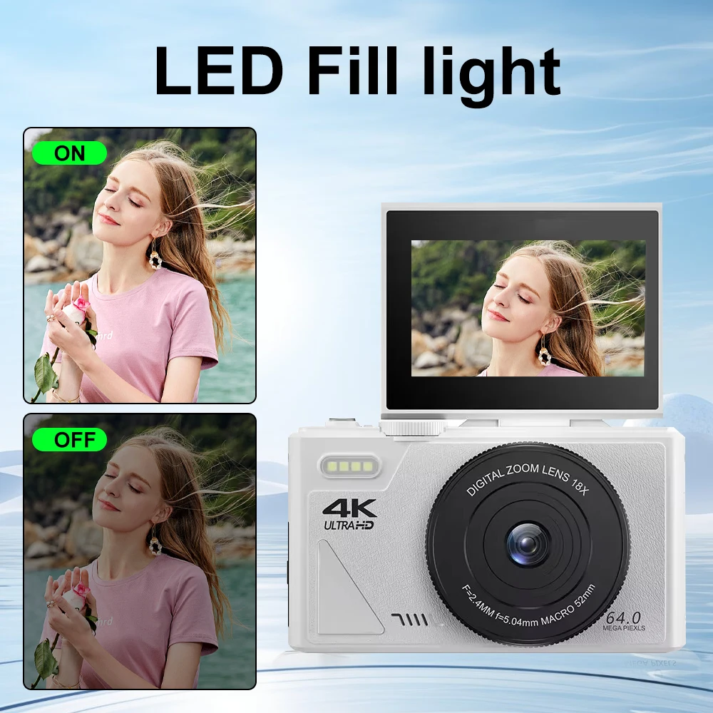 64MP Digital Photography Camera 3.0″ Flip Screen WIFI 18X Digital Zoom 4K Vintage Vlog Video Recorder YouTube Webcam