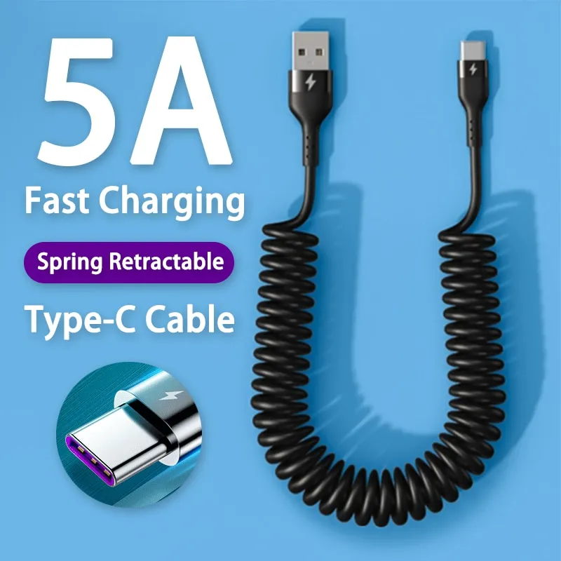 66W 5A Fast Charging Type C Cable Spring Car USB Cable Phone Charger USB C Cable 66W 5A Fast Charging Type C Cable Spring Car USB Cable Phone Charger USB C Cable