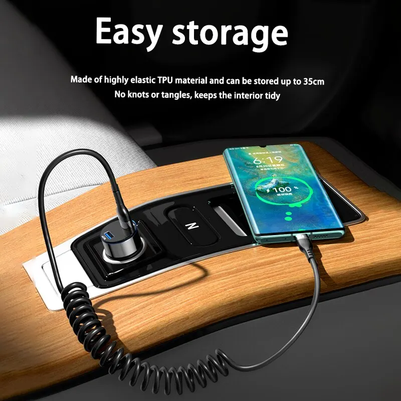 66W 5A Fast Charging Type C Cable Spring Telescopic Car Phone Charger USB Cable For Samsung Xiaomi Redmi USB C Cable 66W 5A Fast Charging Type C Cable Spring Telescopic Car Phone Charger USB Cable For Samsung Xiaomi Redmi USB C Cable