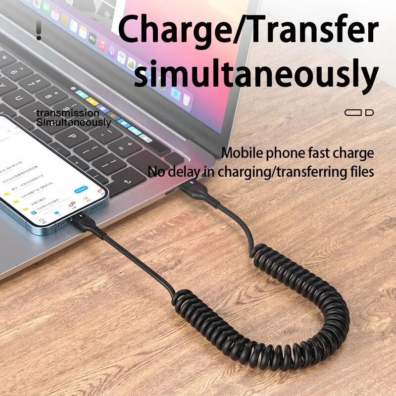 66W 5A Fast Charging Type C Cable Spring Telescopic Car Phone Charger USB Cable For Samsung Xiaomi Redmi USB C Cable 66W 5A Fast Charging Type C Cable Spring Telescopic Car Phone Charger USB Cable For Samsung Xiaomi Redmi USB C Cable