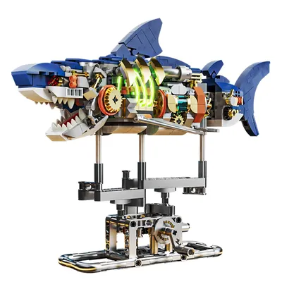 687 pcs Mechanical Shark Building Set, Shark Sea Life Building Blocks Set with Display Stand and Lights, Block Gift for 687 pcs Mechanical Shark Building Set, Shark Sea Life Building Blocks Set with Display Stand and Lights, Block Gift for