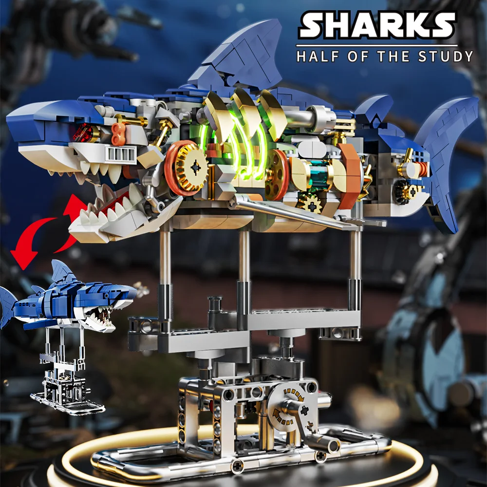 687 pcs Mechanical Shark Building Set, Shark Sea Life Building Blocks Set with Display Stand and Lights, Block Gift for 687 pcs Mechanical Shark Building Set, Shark Sea Life Building Blocks Set with Display Stand and Lights, Block Gift for