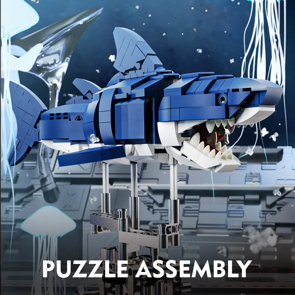687 pcs Mechanical Shark Building Set, Shark Sea Life Building Blocks Set with Display Stand and Lights, Block Gift for 687 pcs Mechanical Shark Building Set, Shark Sea Life Building Blocks Set with Display Stand and Lights, Block Gift for