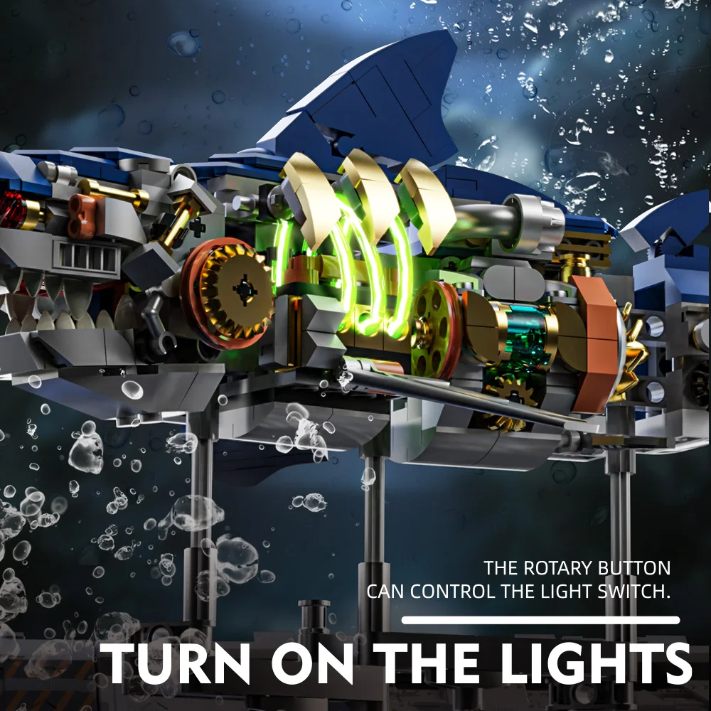 687 pcs Mechanical Shark Building Set, Shark Sea Life Building Blocks Set with Display Stand and Lights, Block Gift for 687 pcs Mechanical Shark Building Set, Shark Sea Life Building Blocks Set with Display Stand and Lights, Block Gift for