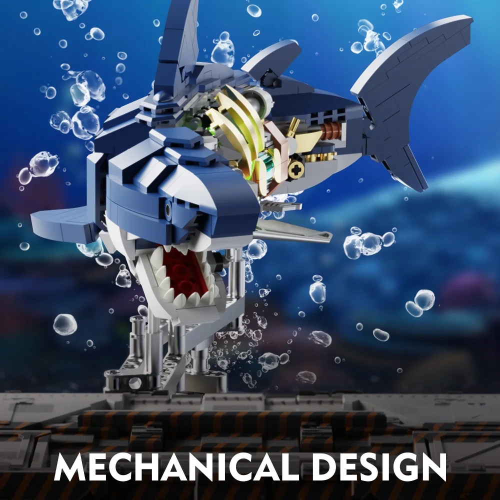 687 pcs Mechanical Shark Building Set, Shark Sea Life Building Blocks Set with Display Stand and Lights, Block Gift for 687 pcs Mechanical Shark Building Set, Shark Sea Life Building Blocks Set with Display Stand and Lights, Block Gift for