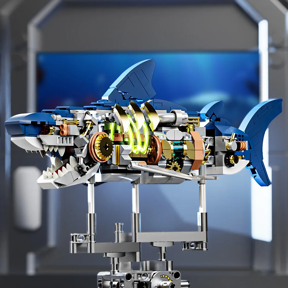 687 pcs Mechanical Shark Building Set, Shark Sea Life Building Blocks Set with Display Stand and Lights, Block Gift for 687 pcs Mechanical Shark Building Set, Shark Sea Life Building Blocks Set with Display Stand and Lights, Block Gift for
