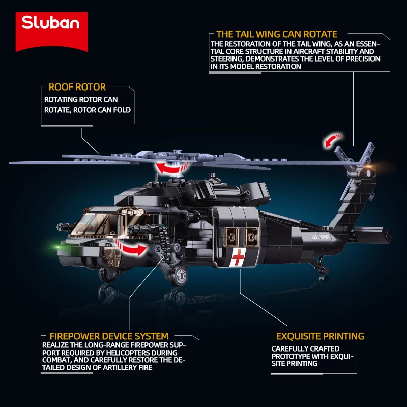 692PCS Military UH-60L Medical Rescue Aircraft Building Blocks Black Hawk Helicopter Model Bricks Kits Kids DIY Toy