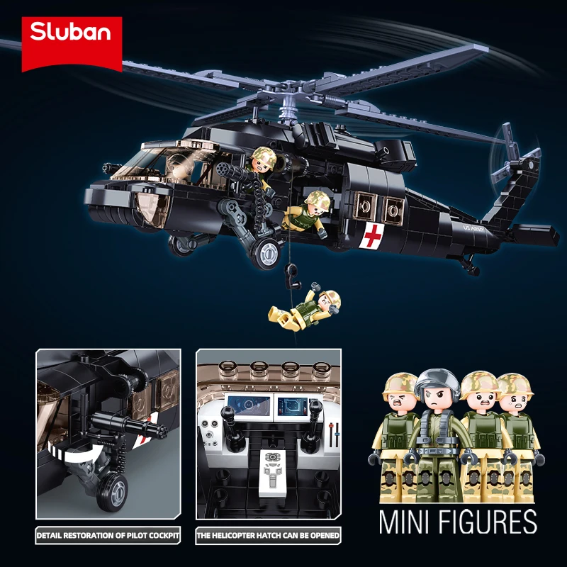 692PCS Military UH-60L Medical Rescue Aircraft Building Blocks Black Hawk Helicopter Model Bricks Kits Kids DIY Toy