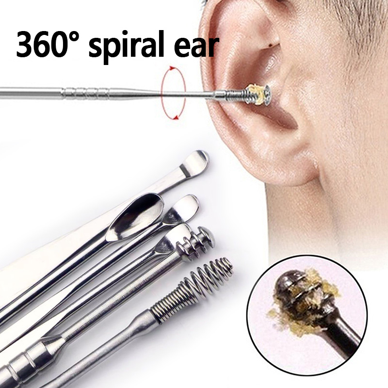 6Pcs Ear Wax Pickers Stainless Steel Earpick Wax Remover piercing kit earwax Curette Spoon Care Ear Clean Toolear