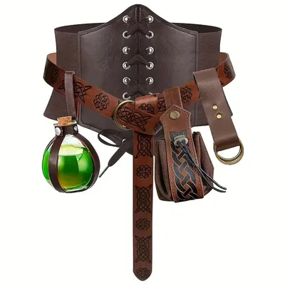 6pcs Renaissance Costume Set Belt Pouch Waist Bag Fanny Pack Cork Potion Bottle Halloween LARP Cosplay Costume Party