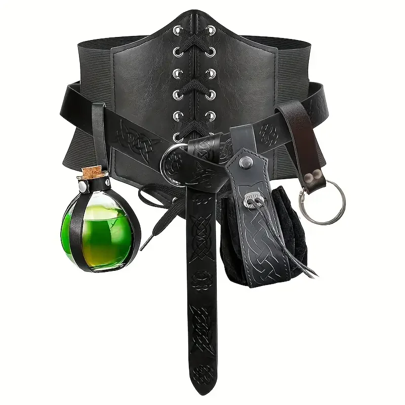 6pcs Renaissance Costume Set Belt Pouch Waist Bag Fanny Pack Cork Potion Bottle Halloween LARP Cosplay Costume Party