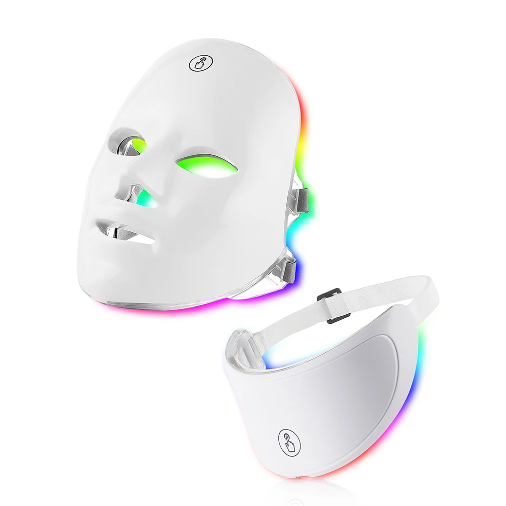 7 Colors Led Facial Mask With Neck Red Light Therapy Mask For Skin Tightening Lifting Anti-aging Bio-Light Beauty