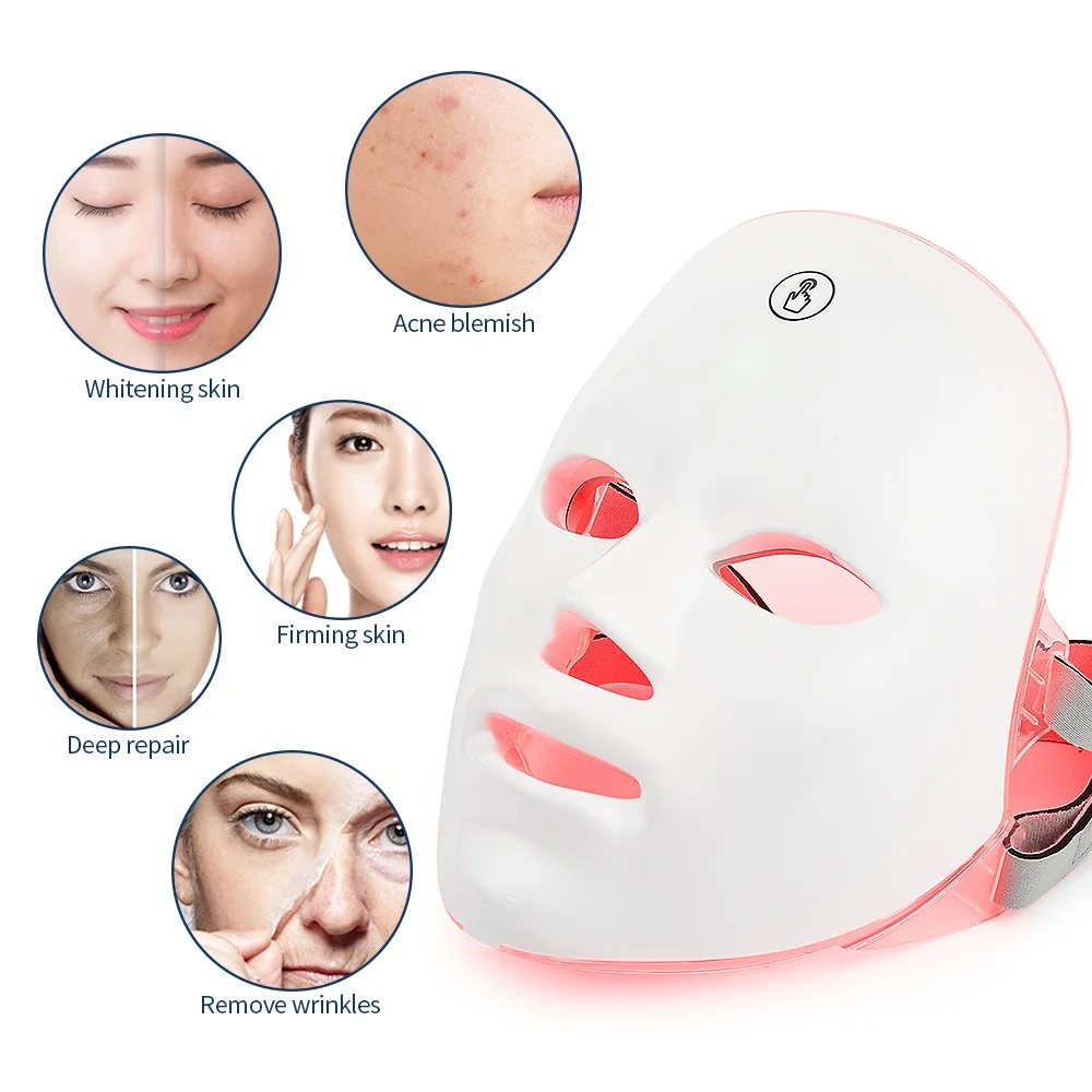 7 Colors Led Facial Mask With Neck Red Light Therapy Mask For Skin Tightening Lifting Anti-aging Bio-Light Beauty