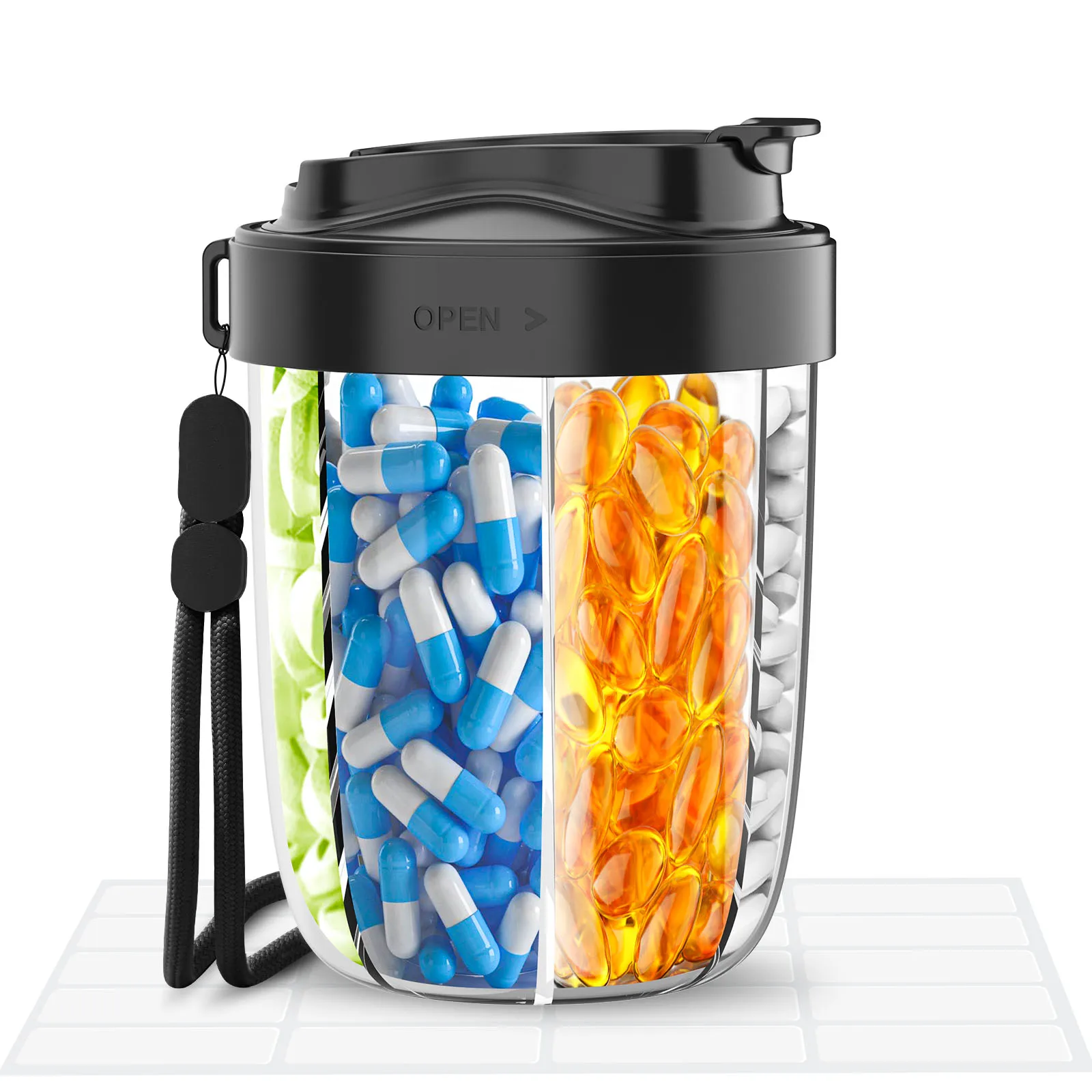 7 Grids Large Pill Cup Bottle Organizer Supplement Organizer for Holding 7 Various Vitamins Travel Pill Case Box Straw