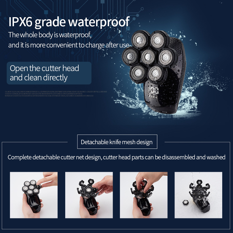 7 Heads Electric Shaver Hairdresser Rechargeable Shaver For Men Shave Heads