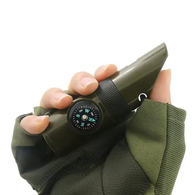 7-in-1 Multi-Function Portable Survival Whistle, High-strength Compass Magnifying Glass Signal Mirror Thermometer