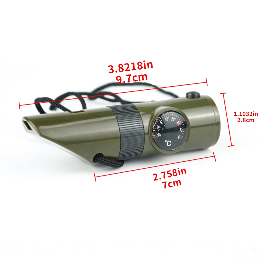 7-in-1 Multi-Function Portable Survival Whistle, High-strength Compass Magnifying Glass Signal Mirror Thermometer