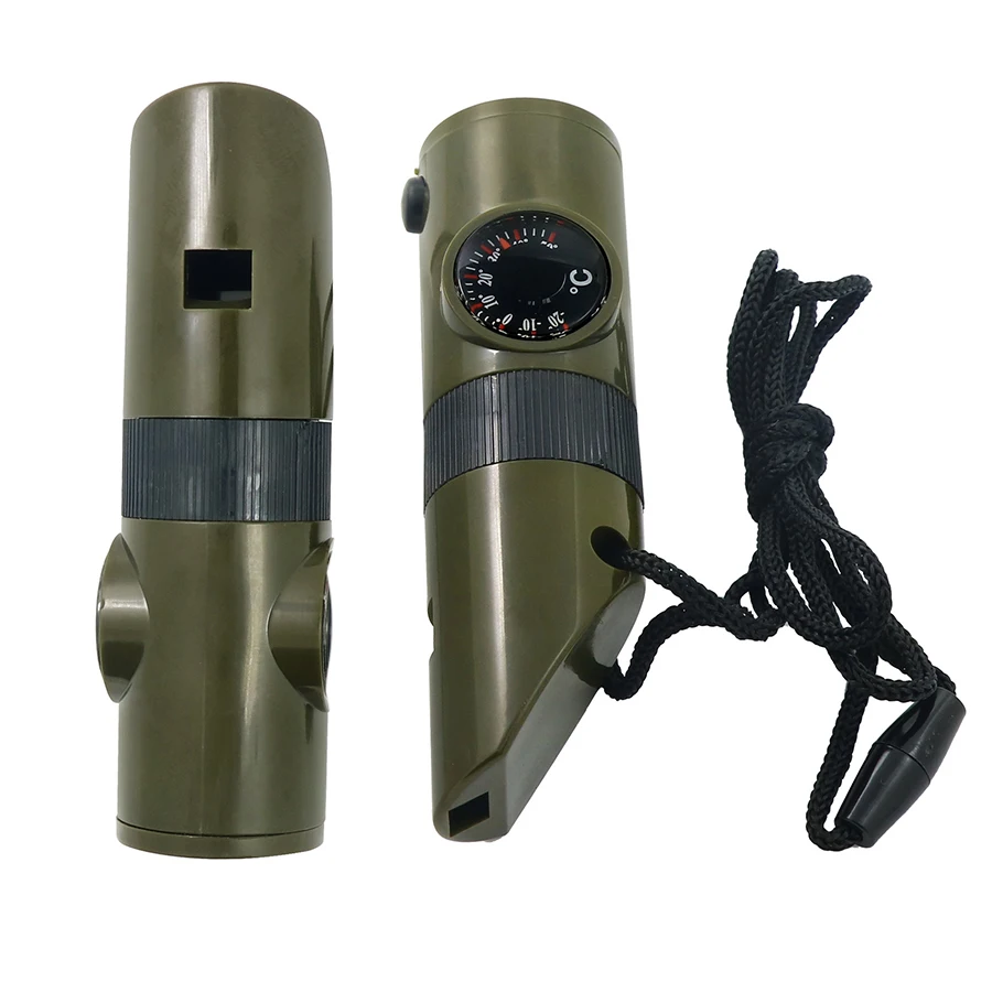 7-in-1 Multi-Function Portable Survival Whistle, High-strength Compass Magnifying Glass Signal Mirror Thermometer