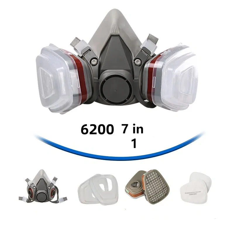 7 in 1 Original 6200 Respirator Reusable Half Face Cover Gas Mask with Cotton Filter Goggles for Painting Spray