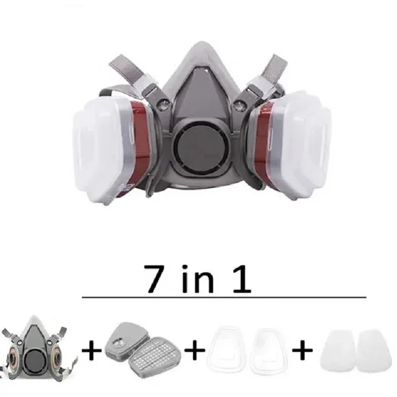 7 in 1 Original 6200 Respirator Reusable Half Face Cover Gas Mask with Cotton Filter Goggles for Painting Spray