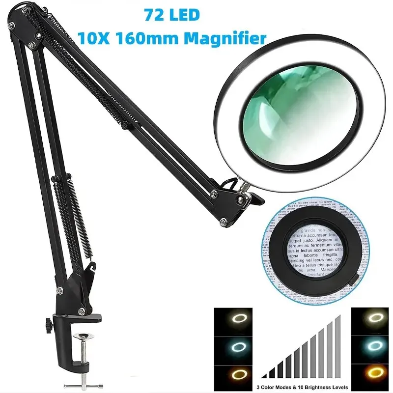 72LED 8X/10X Illuminated Magnifier USB 3 Colors LED Magnifying Glass for Soldering Iron Repair/Table Lamp/Skincare 72LED 8X/10X Illuminated Magnifier USB 3 Colors LED Magnifying Glass for Soldering Iron Repair/Table Lamp/Skincare