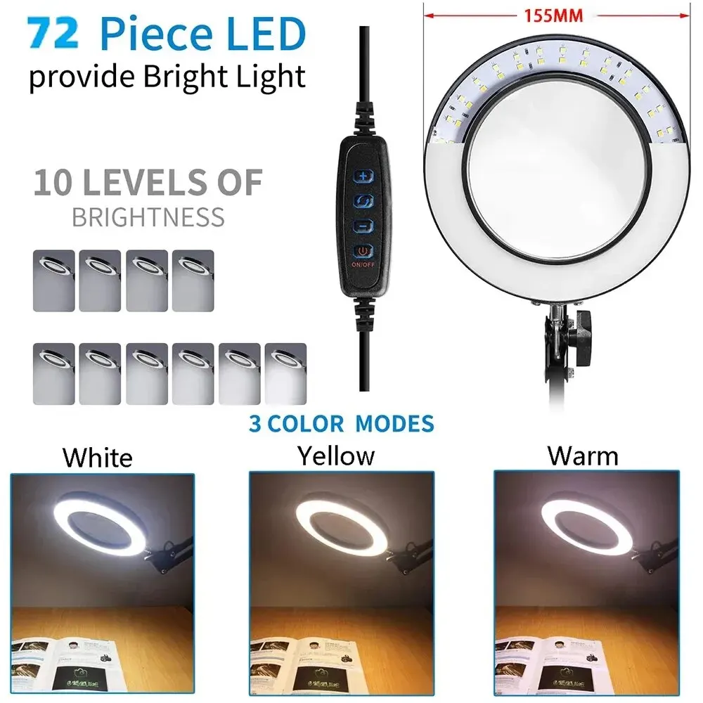 72LED 8X/10X Illuminated Magnifier USB 3 Colors LED Magnifying Glass for Soldering Iron Repair/Table Lamp/Skincare 72LED 8X/10X Illuminated Magnifier USB 3 Colors LED Magnifying Glass for Soldering Iron Repair/Table Lamp/Skincare