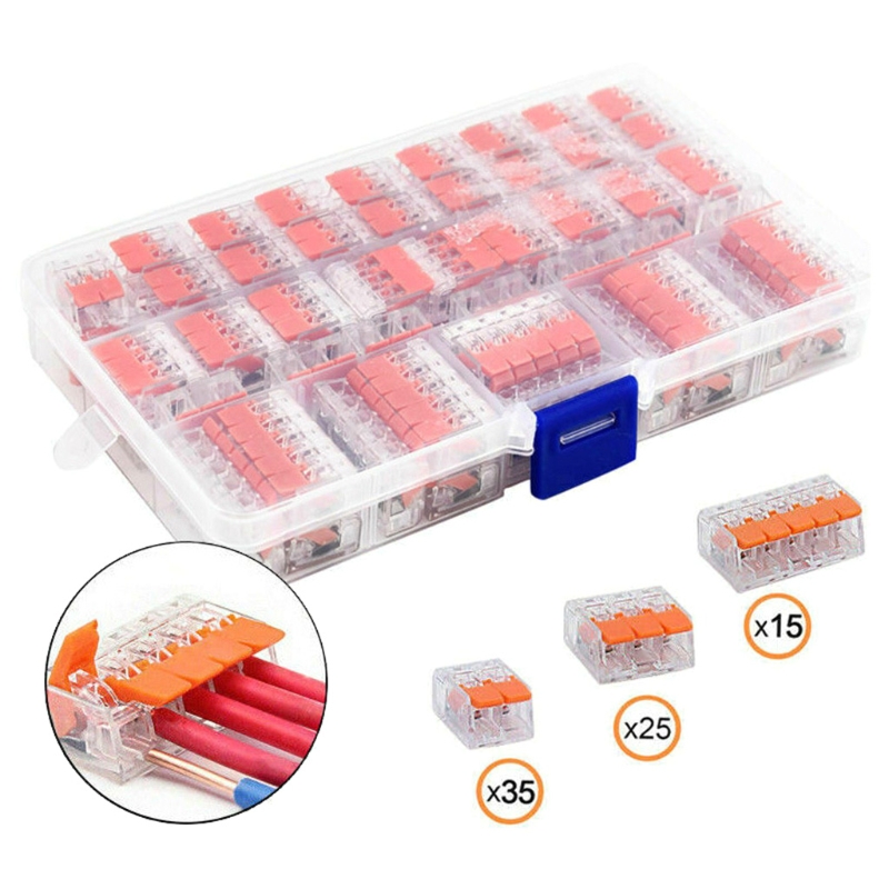 75Pcs Box Electrical Lever Wire Connectors 2 Port 3 Port 5 Port Electric Cable Clamp Mini Quick Wire Terminal Connector