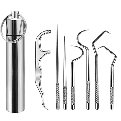 7pcs Stainless Steel Toothpick Set Tooth Flossing Reusable Toothpicks Portable Toothpick Floss Teeth Cleaner Oral 7pcs Stainless Steel Toothpick Set Tooth Flossing Reusable Toothpicks Portable Toothpick Floss Teeth Cleaner Oral