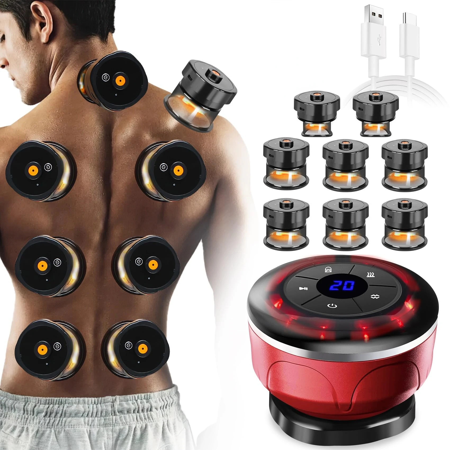 8 Cups Electric Cupping Massager Gua Sha Vacuum Suction Cups Ems Anti Cellulite Magnet Therapy Scraping Fat Burner Body